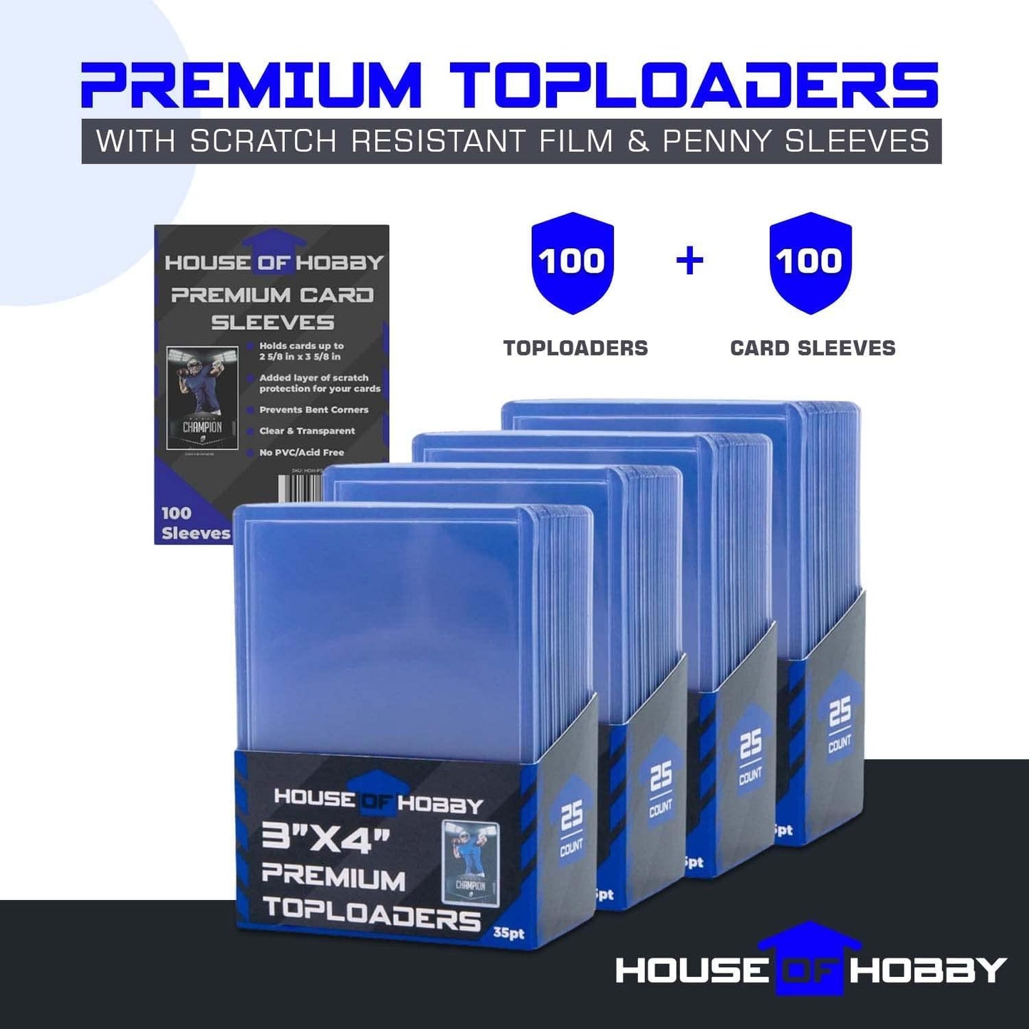Top Loaders for Cards & Penny Sleeves Bundle - 100 Toploaders & 100 Penny Sleeves - The House of Hobby